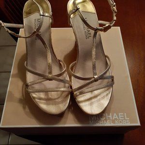 Michael Kors Kami T Strap Pale Gold Wedge